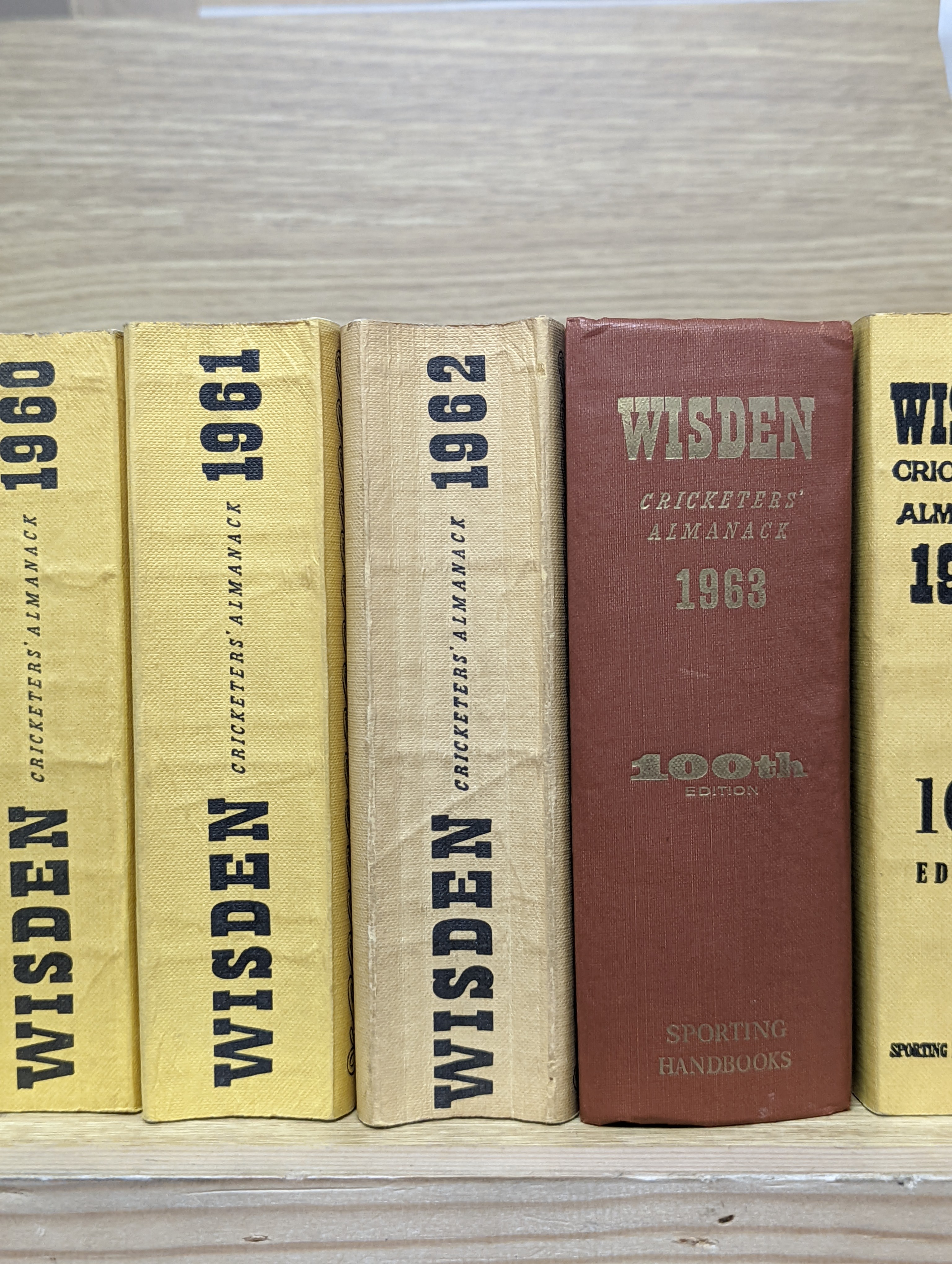 Wisdens Almanack, 73 volumes, 1947-1964, 1966-2020 and one other Wisden edition “On the Ashes”.